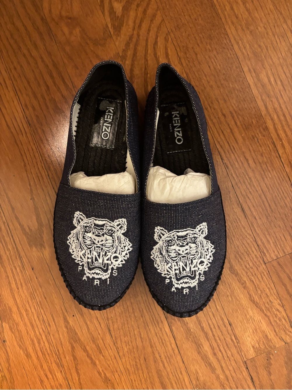 Kenzo Navy Espadrilles with White Tiger Embroidery